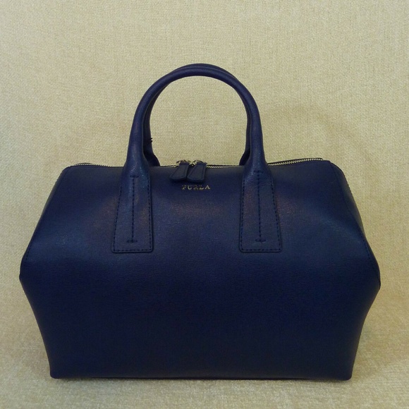 NEW Furla Papermoon Navy Blue Saffiano Leather Top Handle Satchel/Shoulder Bag - Picture 4 of 14